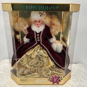 Happy Holidays Special Edition Barbie Doll #15646 Velvet Burgundy Gold Collectib